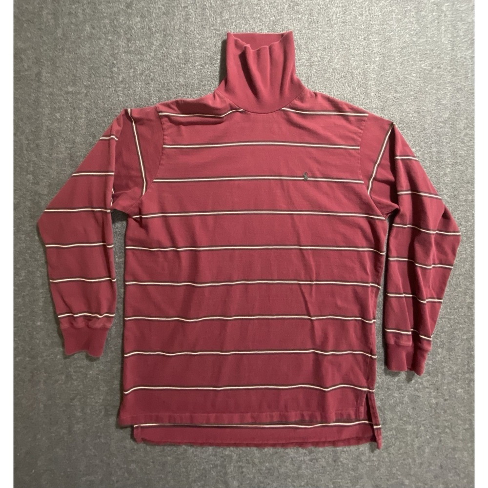 Polo Ralph Lauren Mens Red Striped Turtleneck Shirt Size L Long Sleeve Cotton